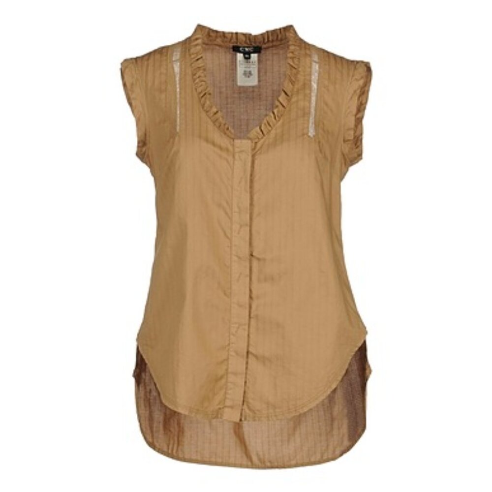 NWT CoSTUME NATIONAL Italy Cotton Ruffle Mesh Blouse Top Taupe IT 40 Fits M